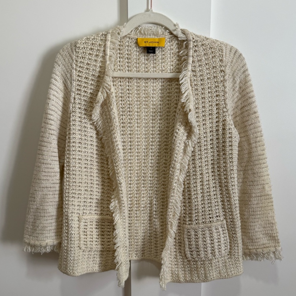 St. John Jacket Mixed Knit Sweater Cardigan Raw Edge Classic French Coco Style